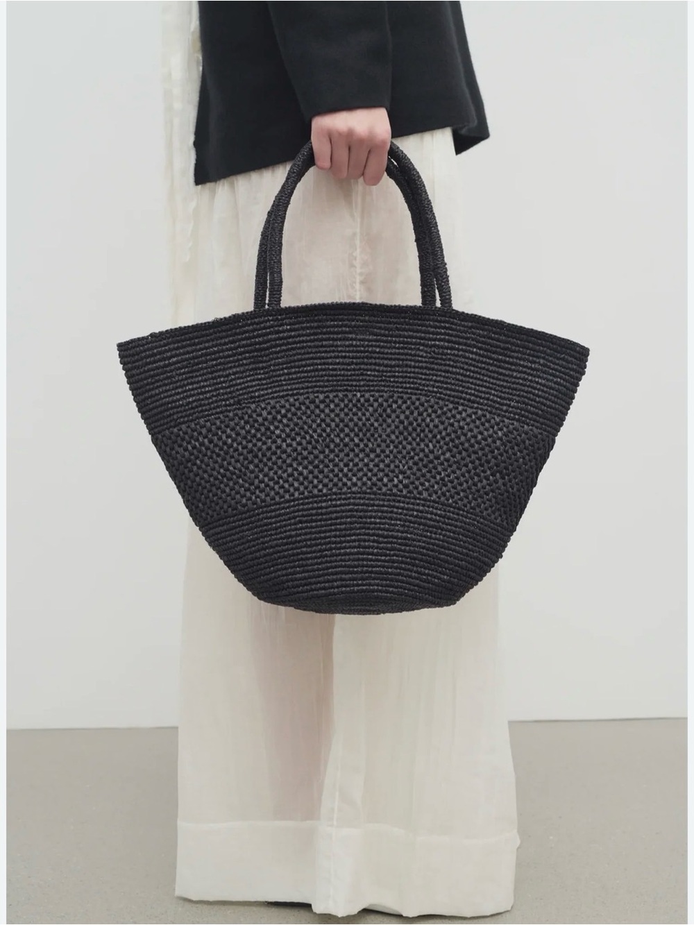 Black Woven Tote Bag - Classic Handheld Style